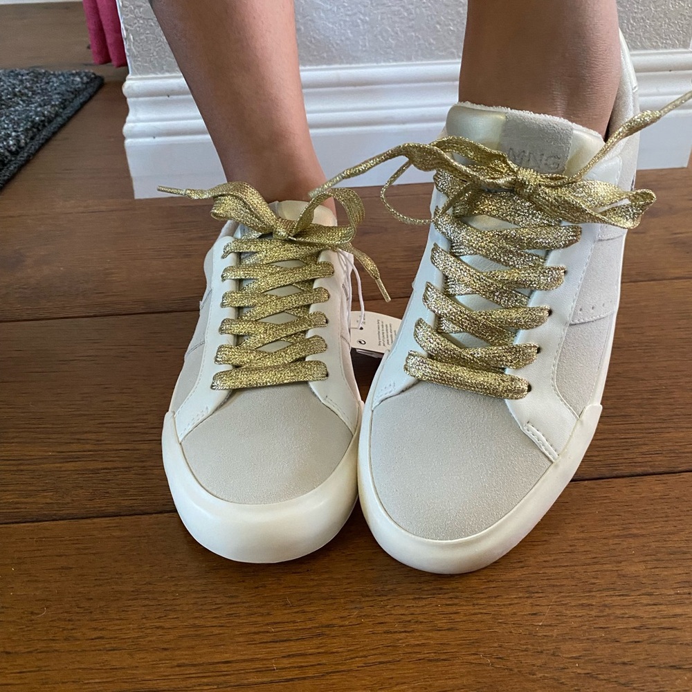 NWT Mango MNG Silver and Cream Leather/Suede Sneakers Size 39